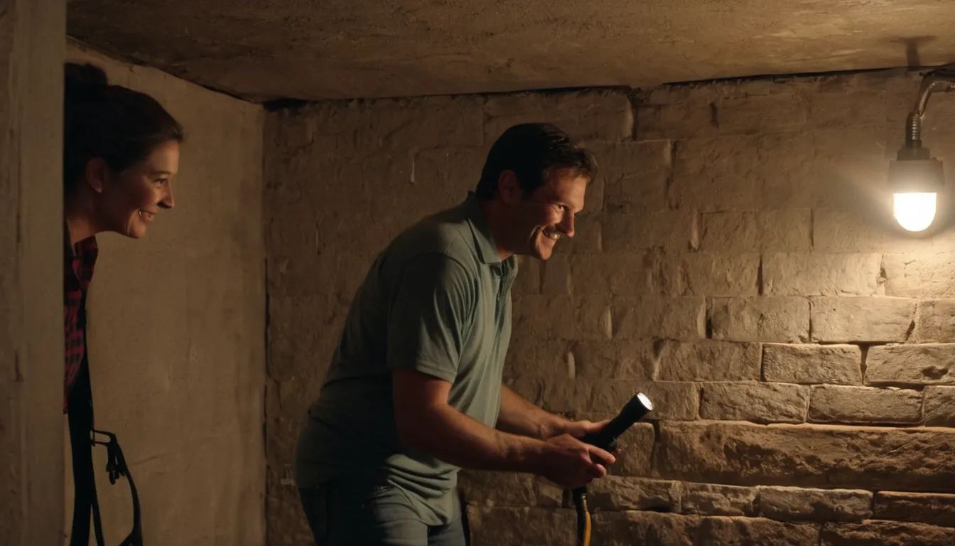 Provider checking a basement wall in an older home in the Eagle Harbor area